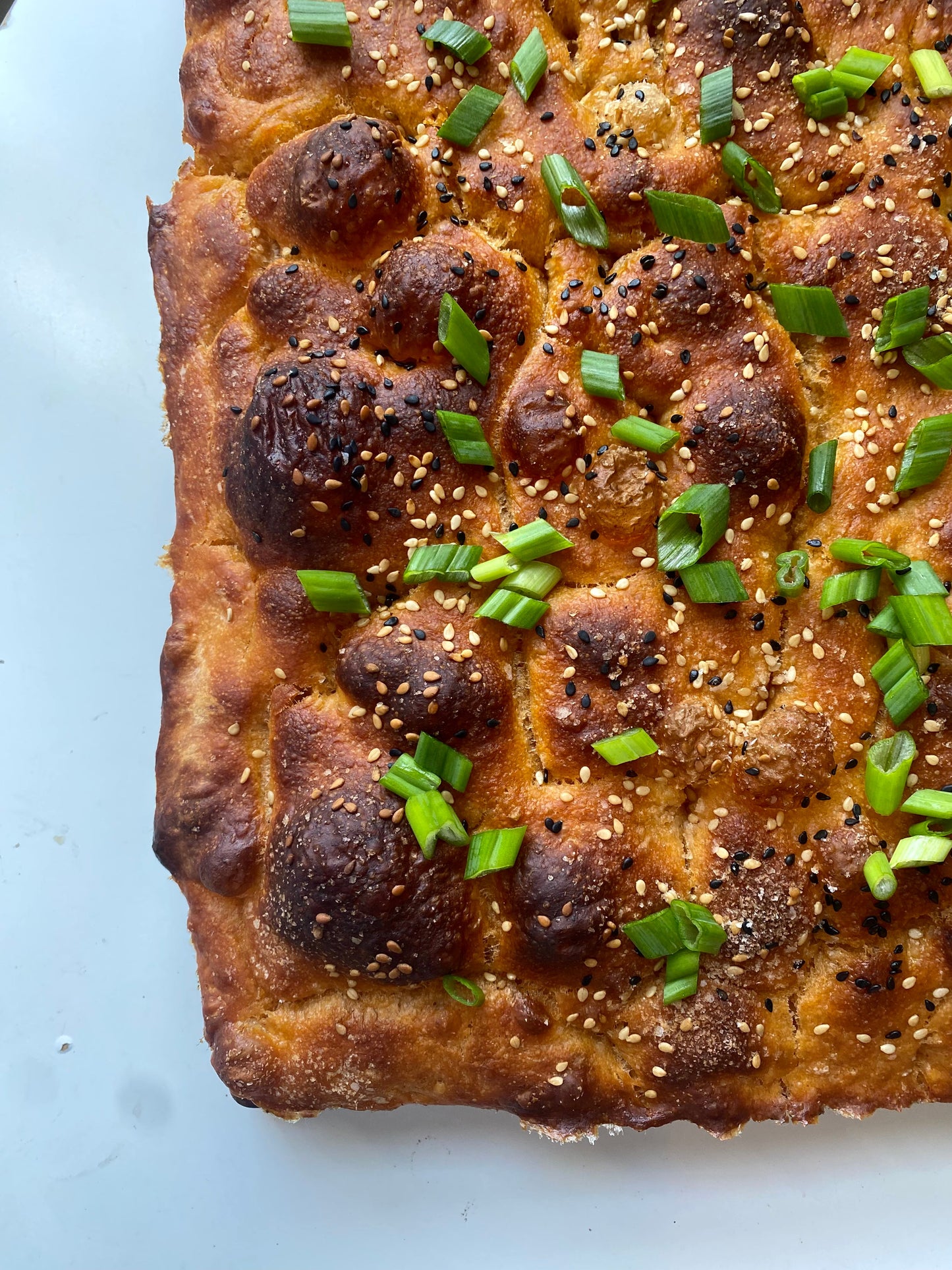 sesame soy focaccia - tray